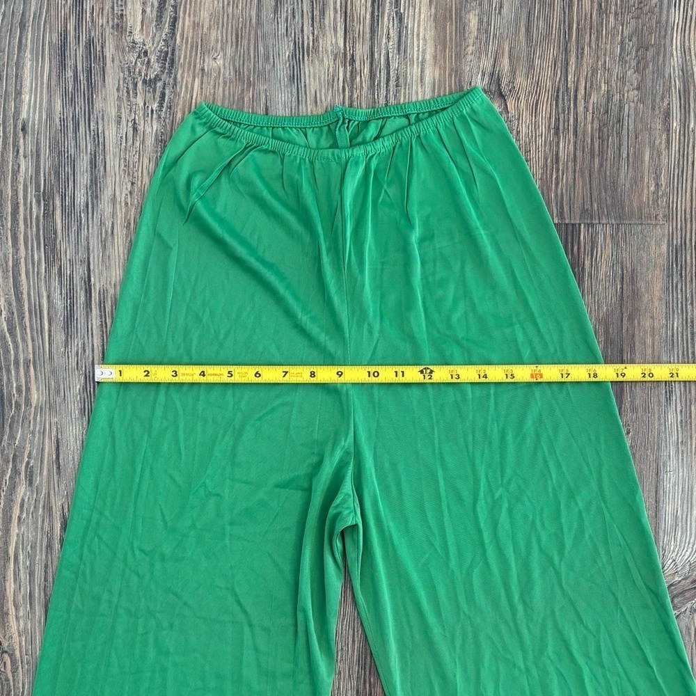 Vtg Gluvtex Wide Leg Slip Pants Size 34 Green Rayon Jersey Undergarment Pajamas - Picture 7 of 10